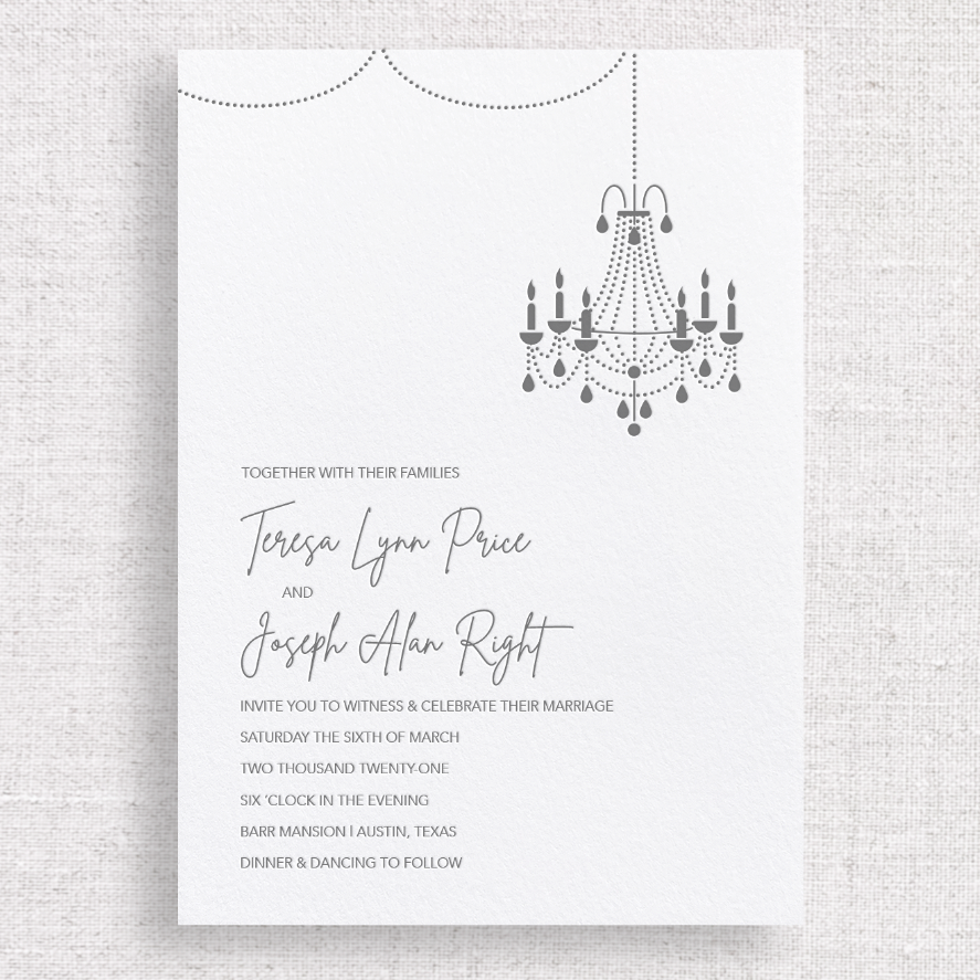 inviting: letterpress chandelier wedding invitations modern fun, austin,  texas – inviting : letterpress boutique, image size:887x887