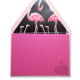 Flamingo letterpress stationery on dark pink paper by inviting letterpress boutique in austin texas.