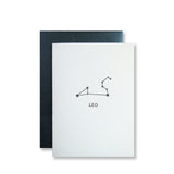 Letterpress leo constellation note card, zodiac constellation in black ink by inviting letterpress in austin texas.