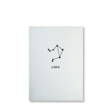 Letterpress libra constellation note card, zodiac constellation in black ink by inviting letterpress in austin texas.