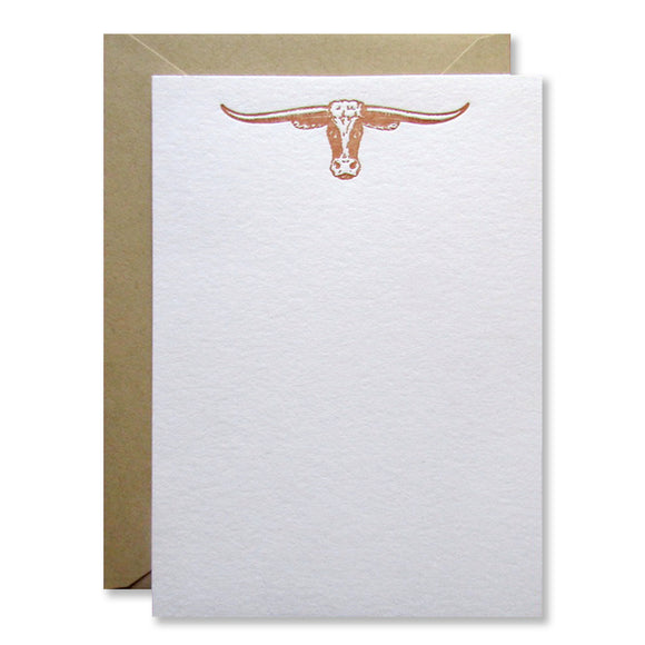 UT Longhorn Letterpress Stationery in burnt orange, available pre-printed or custom! Printed by inviting in austin, texas.