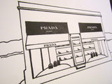Marfa letterpress print, black and white illustration by inviting in austin texas.