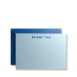 Letterpress blue thank you stationery, blue envelopes, broadway font, by inviting letterpress boutique in austin texas.