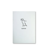 Letterpress gemini constellation note card, zodiac constellation in black ink by inviting letterpress in austin texas.