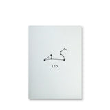 Letterpress leo constellation note card, zodiac constellation in black ink by inviting letterpress in austin texas.