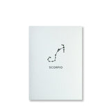 Letterpress scorpio constellation note card, zodiac constellation in black ink by inviting letterpress in austin texas.