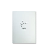 Letterpress virgo constellation note card, zodiac constellation in black ink by inviting letterpress in austin texas.