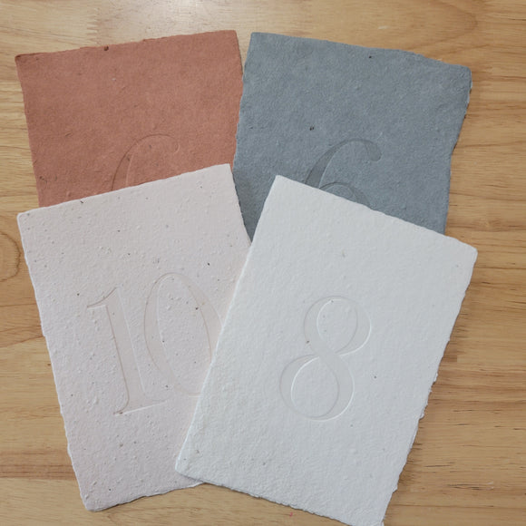 Handmade Seeded Paper Table Numbers