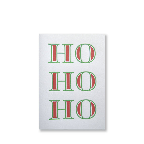 Letterpress Ho Ho Ho HOHOHO holiday card, red and green, by inviting in austin texas.