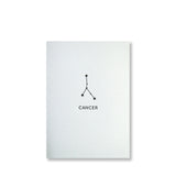 Letterpress cancer constellation note card, zodiac constellation in black ink by inviting letterpress in austin texas.