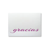 Gracias letterpress thank you stationery by inviting in purple ink with purple shimmer envelopes. Prints and ships from Austin, Texas. 