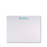 Personalized letterpress serif stationery, small flat card in aqua ink by inviting in Austin, Texas.